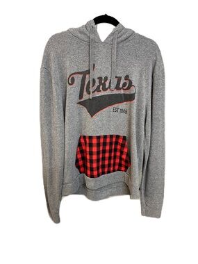 Texas Graphic Hooded Pullover Sweatshirt - Gray with Red Buffalo Plaid Pocket L